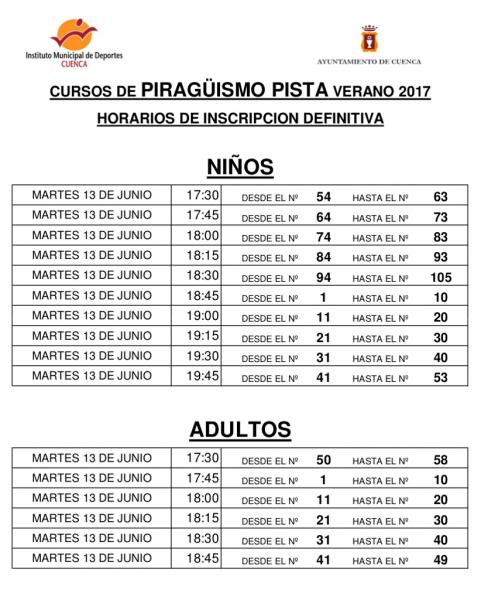 HORARIO PARA LAS INSCRIPCIONES A LOS CURSOS DE VERANO