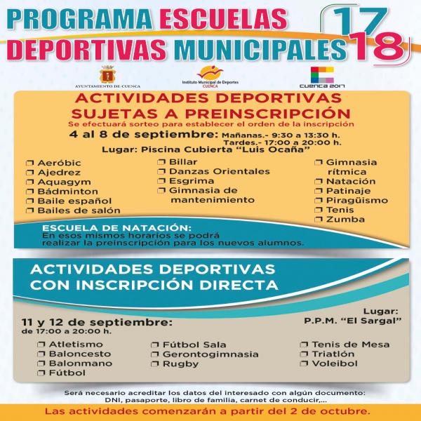 ABIERTO EL PLAZO DE PREINSCRIPCIÓN PARA LAS ESCUELAS MUNICIPALES